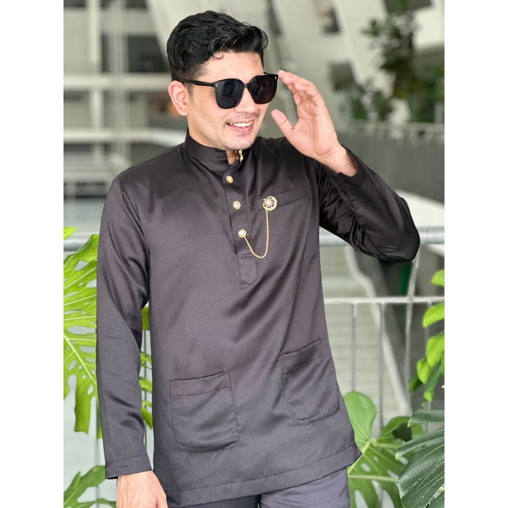 Part 2 Baju Melayu Dewasa Satin Slim Fit Kolar Cekak Musang Cotton Traditional Malay Costume Men