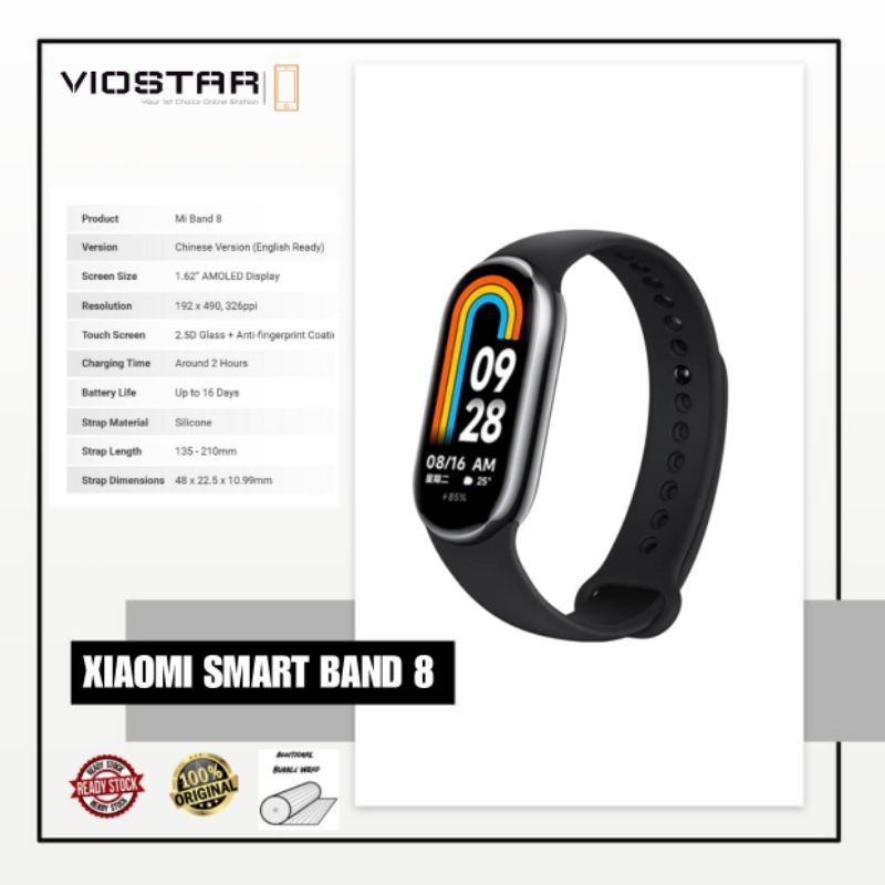 Xiaomi Smart Band 8 Bracelet, Mi Malaysia Warranty, 1.62 AMOLED, 190mAh  Battery