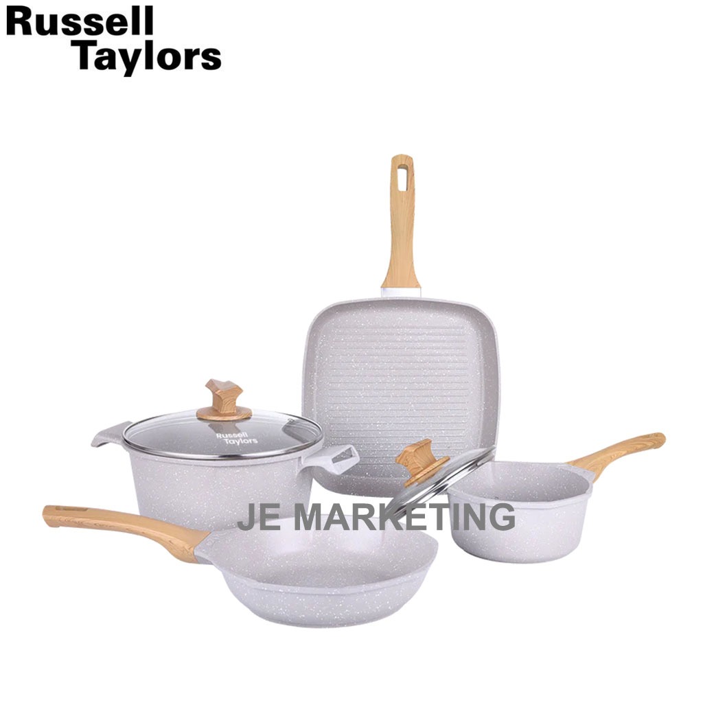 Russell Taylors Non Stick Marble Coated Deep Fry Pan Skillet Saute with Lid  Induction Cookware Gas Stove