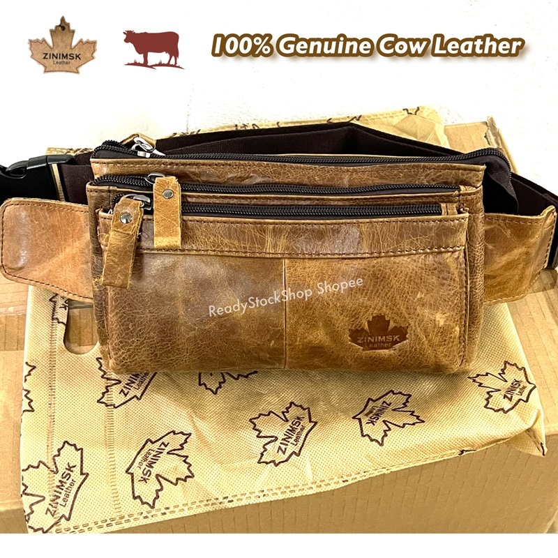 ZINIMSK 100% Cow Leather Business Men Waist Bag Pouch Bag Chest