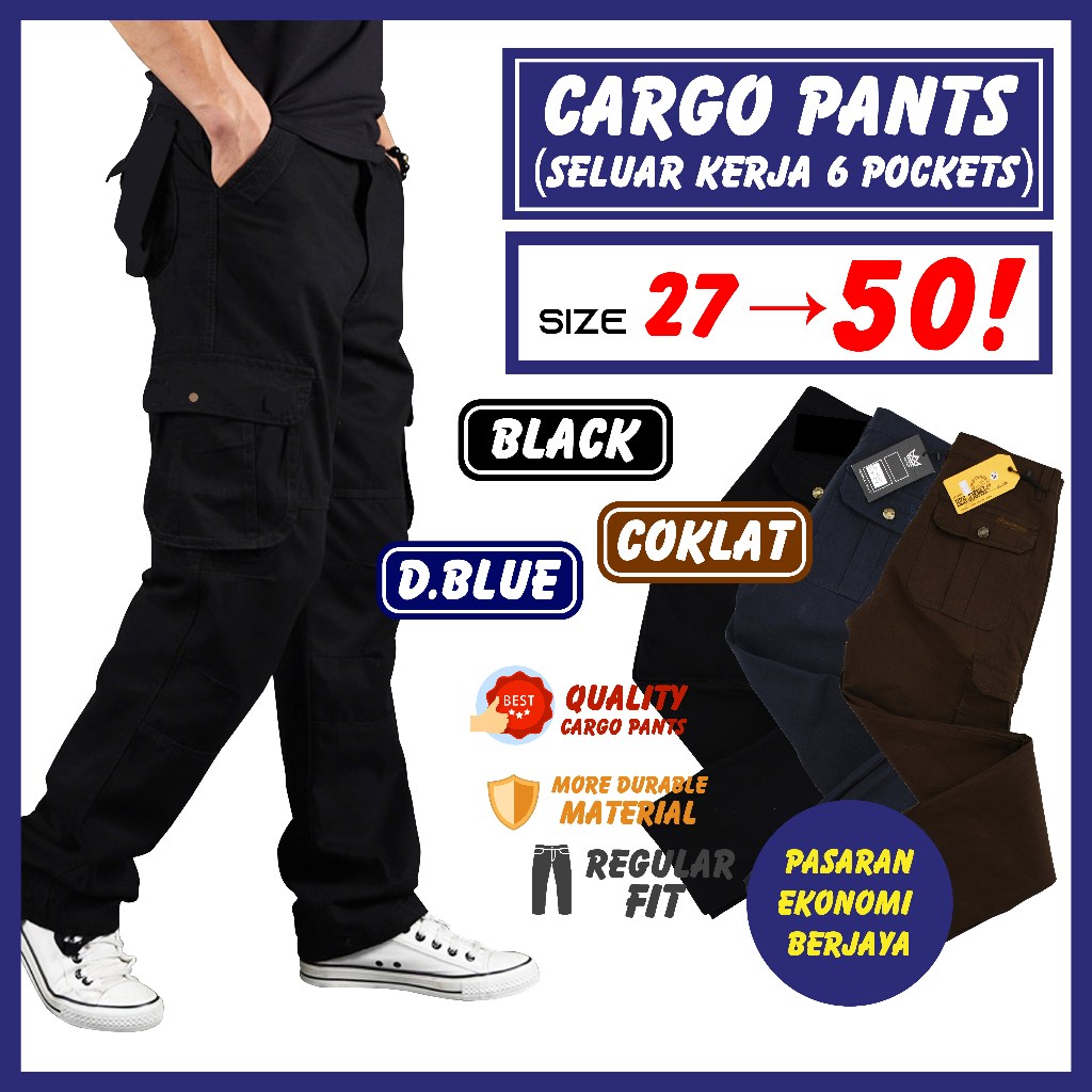 HITAM Pants POCKET 4655/CARGO PANTS/ CARGO SLACK SIX POCKETS/ Work ...