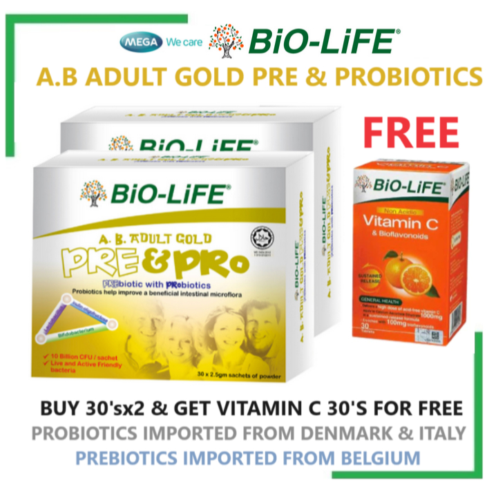 Biolife AB Adult Gold PRE & PRO Prebiotic with Probiotics 30'S/30'Sx2