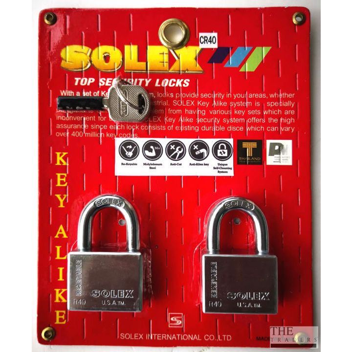 SOLEX PADLOCK SET PAD LOCK 50MM X 2 PCS (KEYALIKE) Shopee Singapore