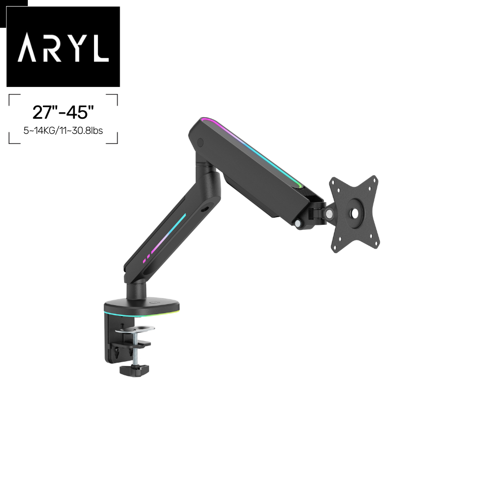 the ArylTM Heavy-Duty Spring-Assisted Monitor Arm with RGB Lighting