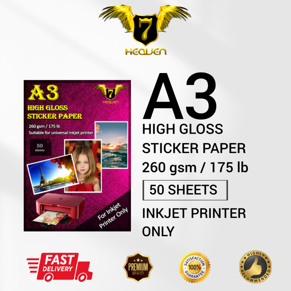 7 Heaven A3 Glossy Sticker Paper 260gsm (50pcs/pkt) | Shopee Singapore