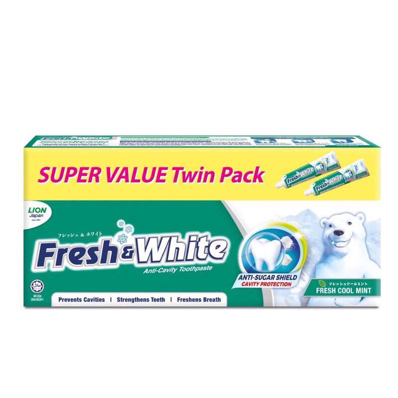 Fresh & White Toothpaste Twin Pack (225gx2) (Fresh Cool Mint / Extra ...