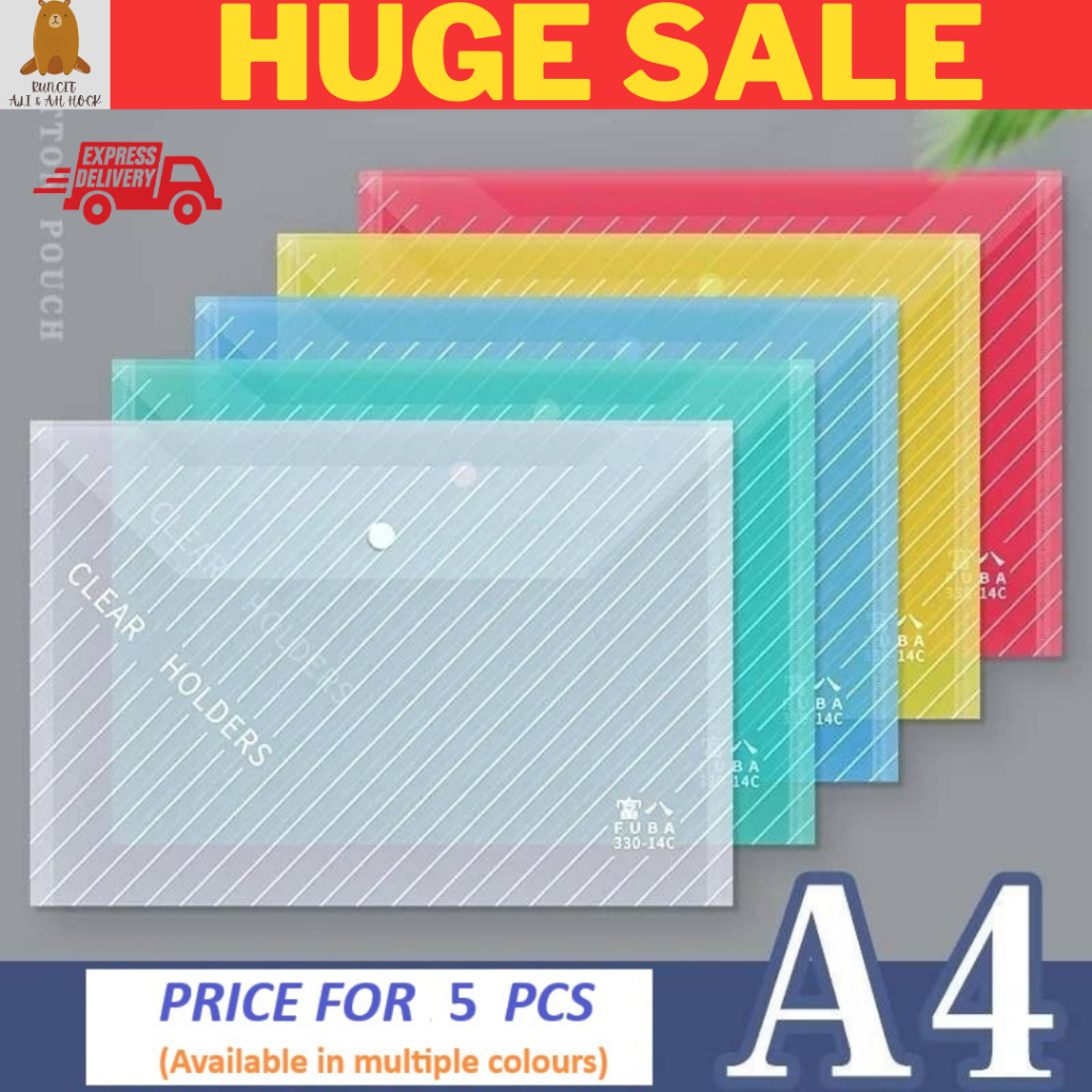 A4 Plastic Button Files 5PCS/Dokumen Folder Plastik A4/Poket Fail ...