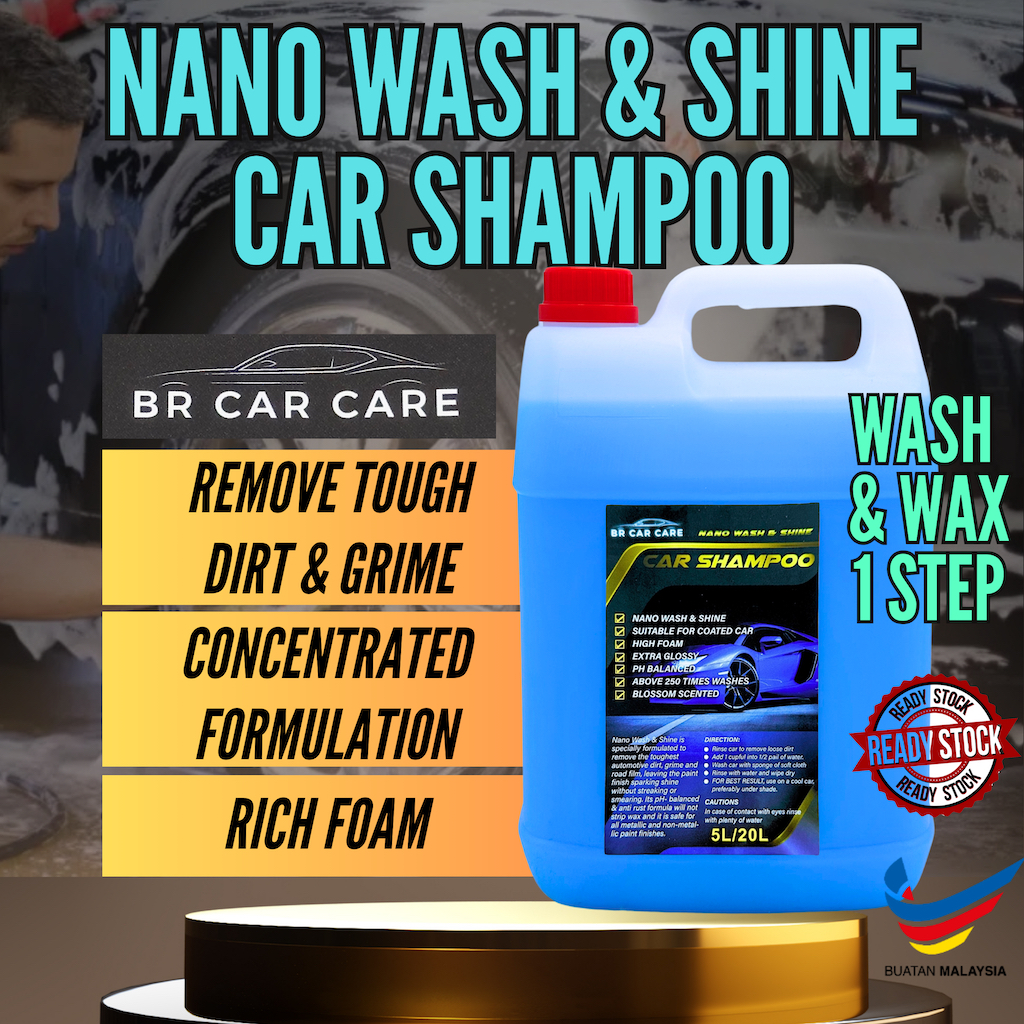 BR Nano Wash & Shine Car Shampoo 5L Easy Wash & Wax In 1 Step & Direct ...