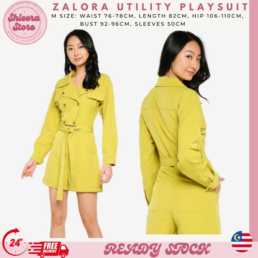 M Size Zalora Utility Romper Playsuit Vintage Oversized Pinafore Wide Leg Jumpsuit Woman Clothing Shopee Singapore