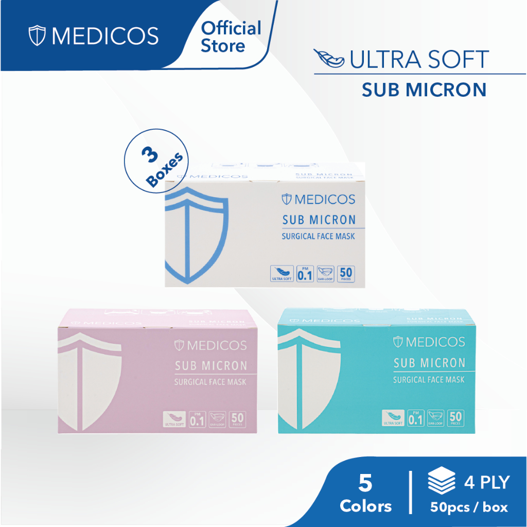 MEDICOS Ultra Soft 4 Ply Sub Micron Surgical Face Mask - Assorted ...