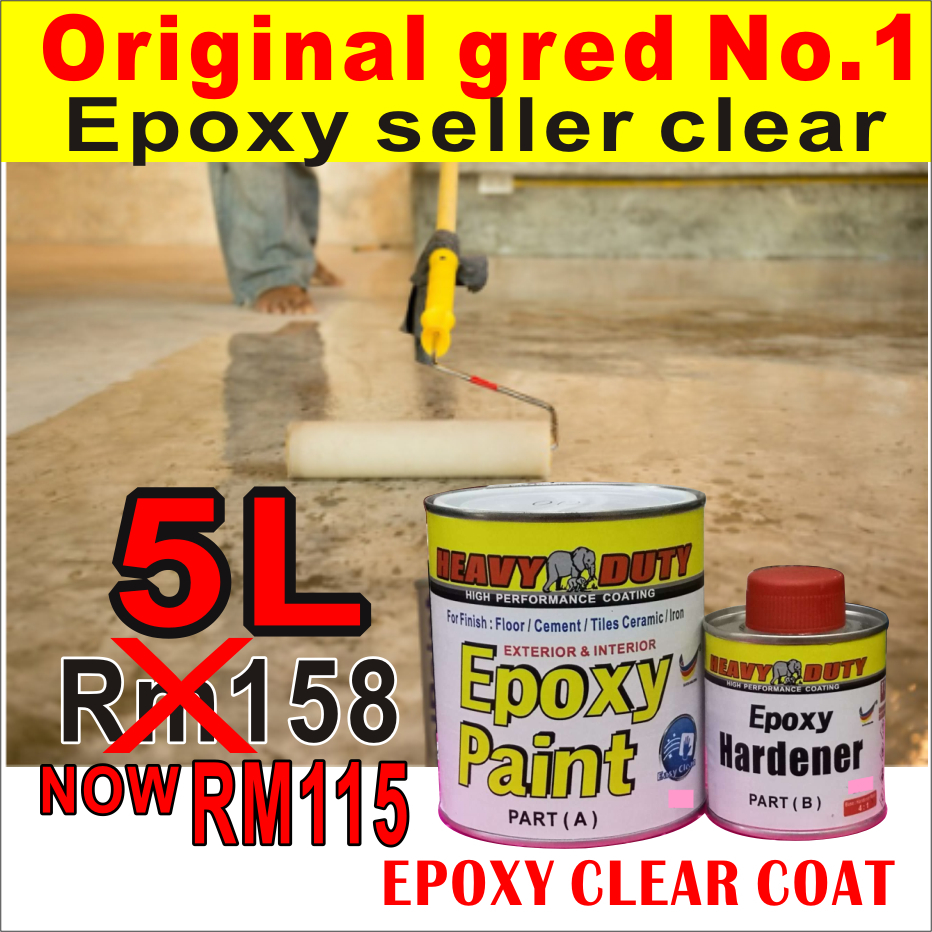 5L CLEAR EPOXY HEAVY DUTY PAINT / epoxy floor paint / cat epoxy lantai