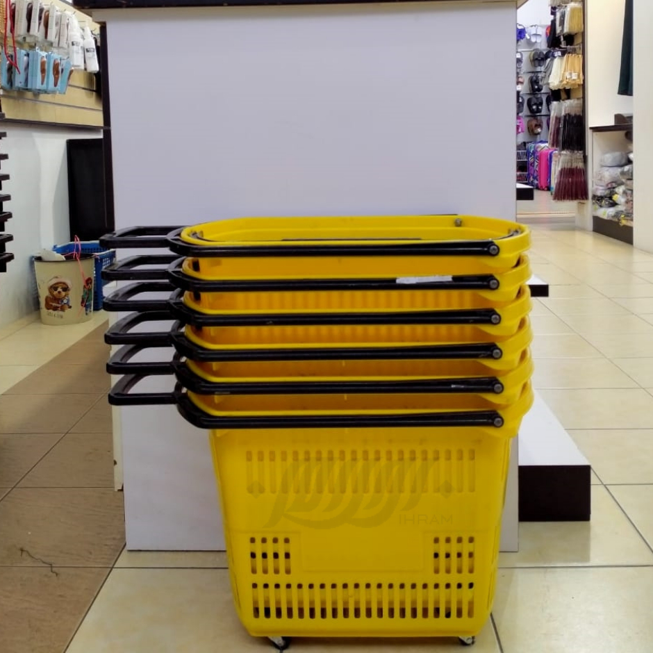 Trolley Basket with Wheel Supermarket Grocery Shopping Basket Cart With