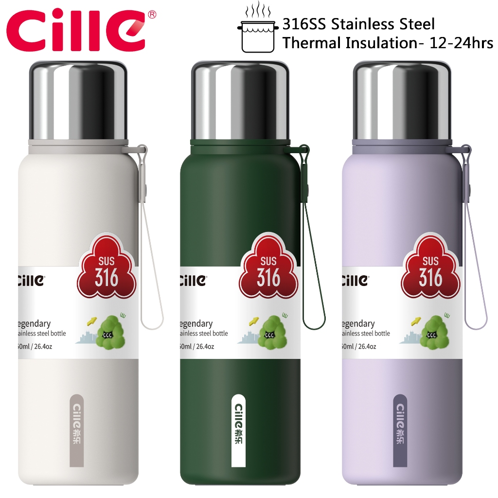Cille 500ml/750ml Slim Cup Cap 316SS Stainless Steel Vacuum Flask