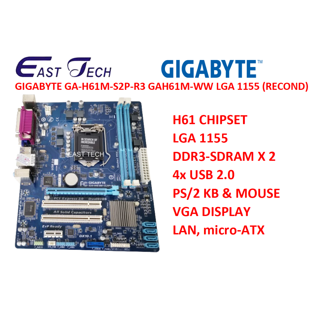Asus GigaByte H61 Socket 1155 Motherboard (TESTED ) Intel 2nd Gen 3rd Gen H61MK GAH61MS2PR3