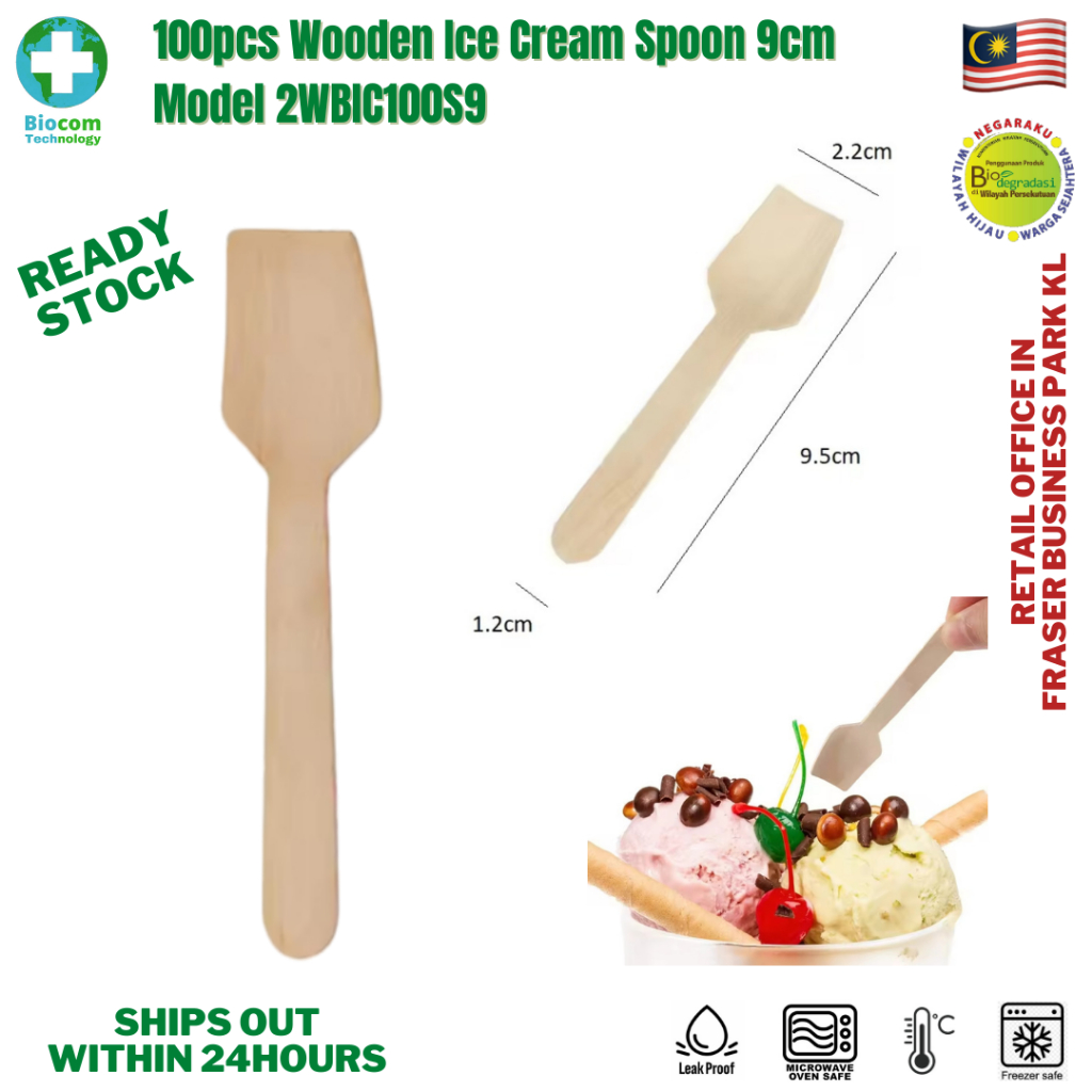 100pcs Bio Compostable 2WBIC100S9 Wooden Ice Cream Spoon Dessert Fruits ...