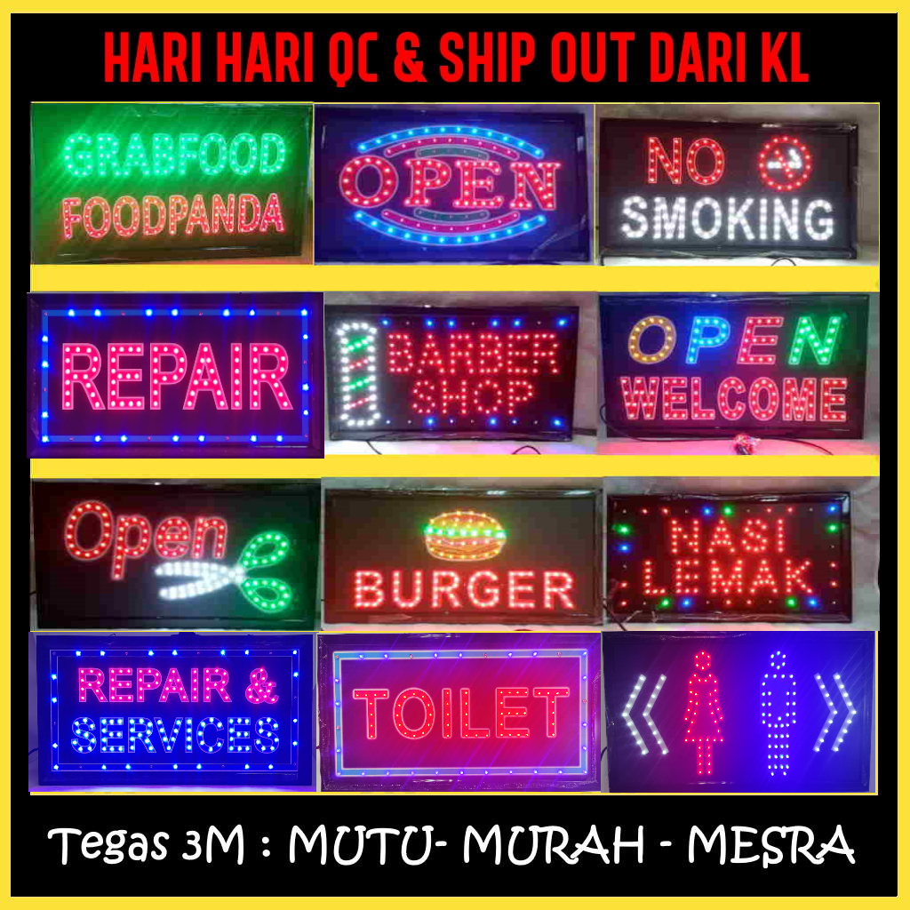 [Tegas] LED Signboard Display Light 2pin Plug with Hang Chain GRAB/FOOD ...