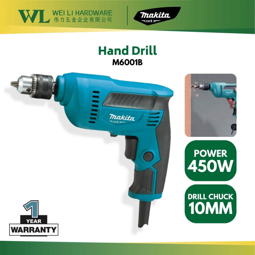 Makita MT M6001B Hand Drill 450W / mesin drill kecil heavy skru screw ...
