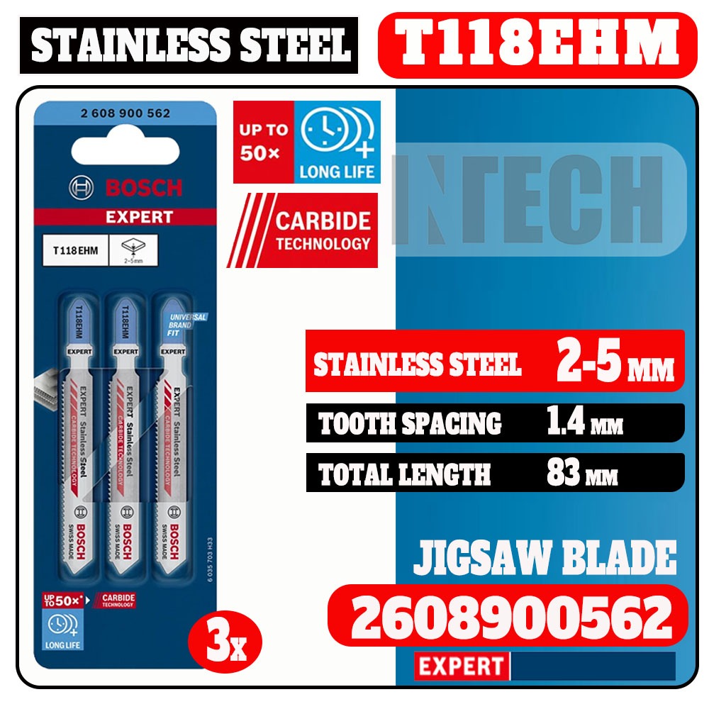 BOSCH T118EHM EXPERT STAINLESS STEEL JIGSAW BLADE 2 5MM THICKNESS (3