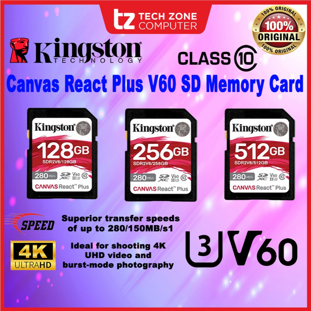 Kingston Canvas React Plus V60 SD memory card SDR2V6 (128GB/256GB