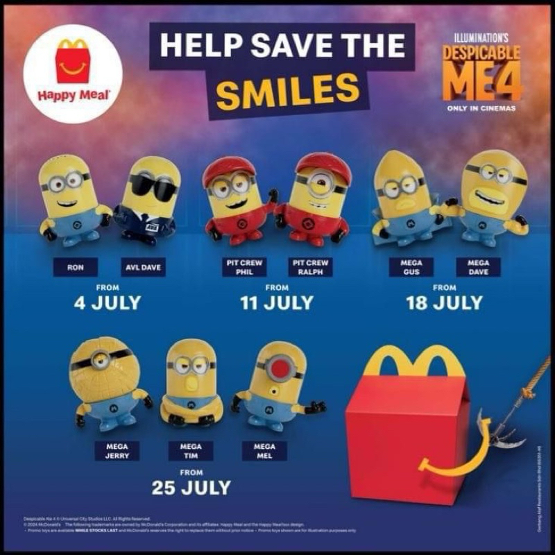 McDonald's Happy Meal Toy Minions Despicable Me 4 2024 Minion Shopee