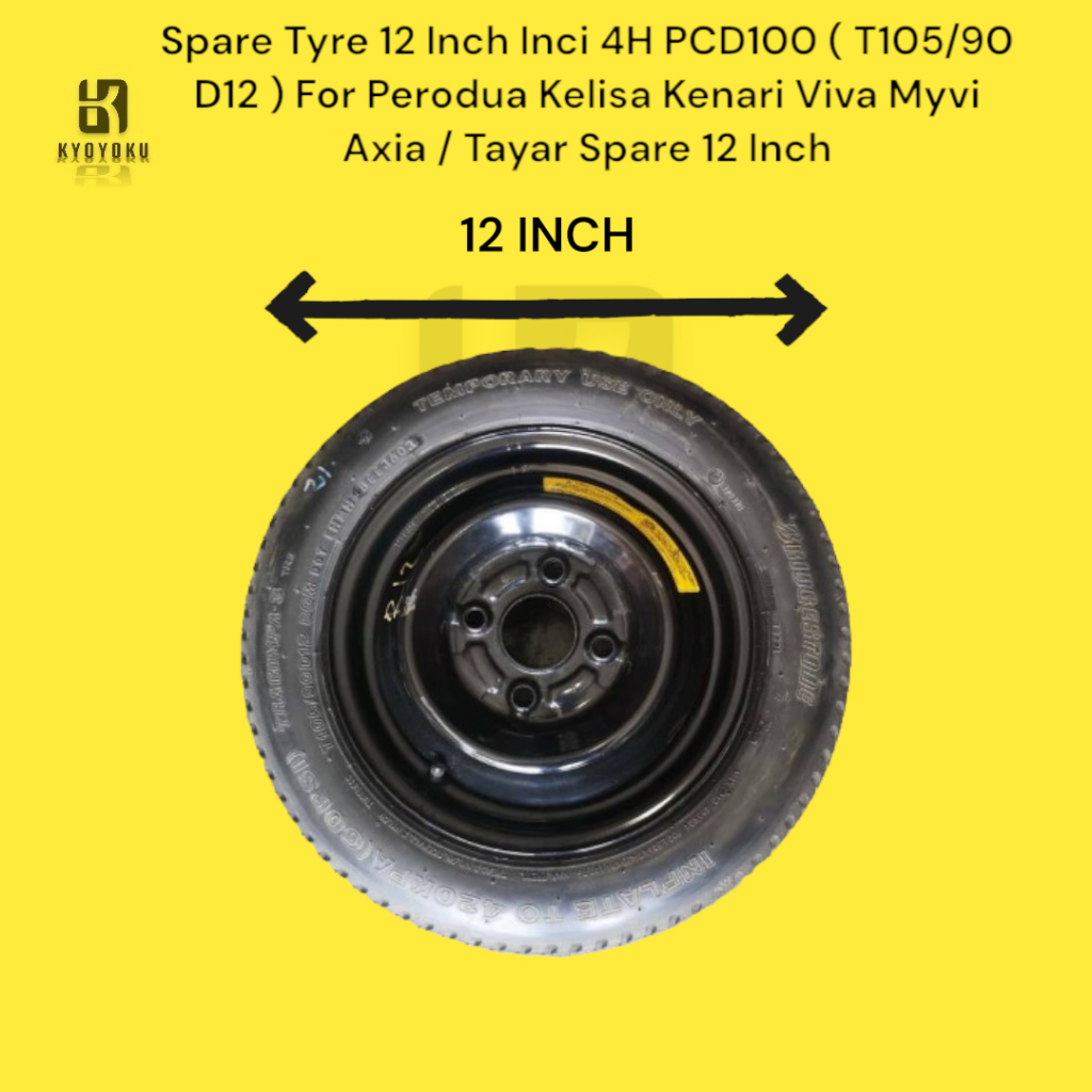 Spare Tyre 12 Inch Inci 4H PCD100 ( T105/90 D12 ) For Perodua Kelisa ...