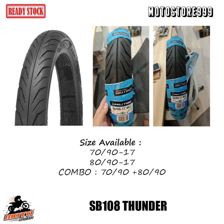 DELI SB108 TUBELESS TAYAR TYRE THUNDER 70/90-17 80/90-17 (TT900 BUNGA ...