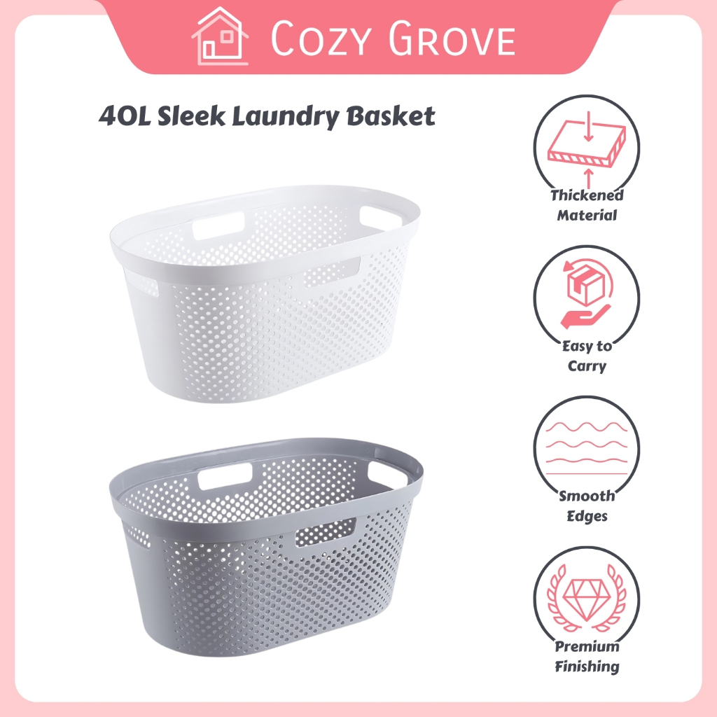 Cozy Grove 40L Large Laundry Basket Plastic Bucket for Clothes Storage ...