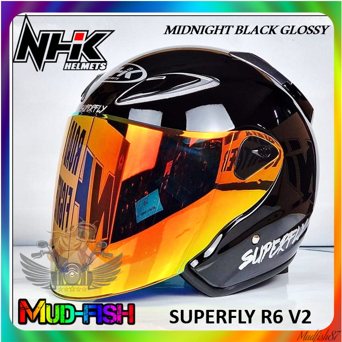 TOPI KELEDAR NHK R6 V2 SUPERFLY HELMET (MIDNIGHT BLACK GLOSSY) | Shopee ...