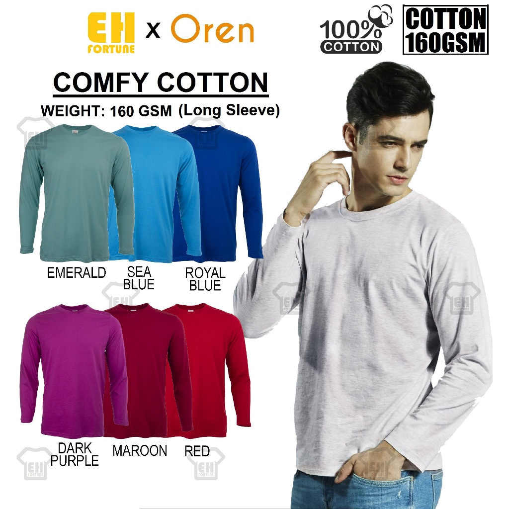 blue and white long sleeve t shirt