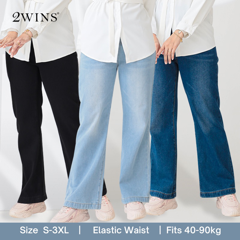 Elastic waist straight leg jeans sales