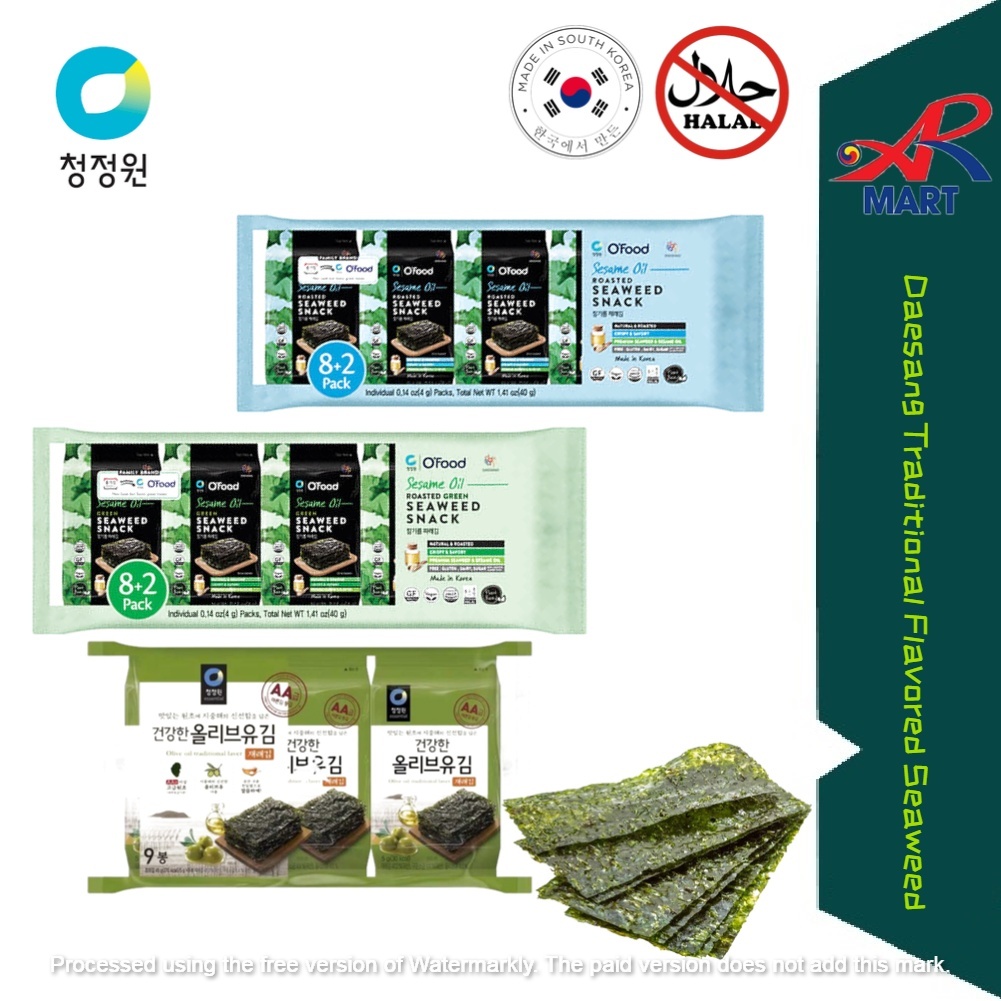 Daesang Seaweed Flavored (Traditional Olive Oil Roasted Seaweed Snack Green Seaweed Snack