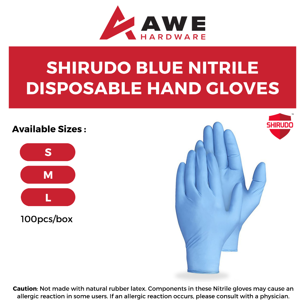 SHIRUDO Blue Nitrile Disposable Glove 50pair Sarung Tangan Getah Latex ...