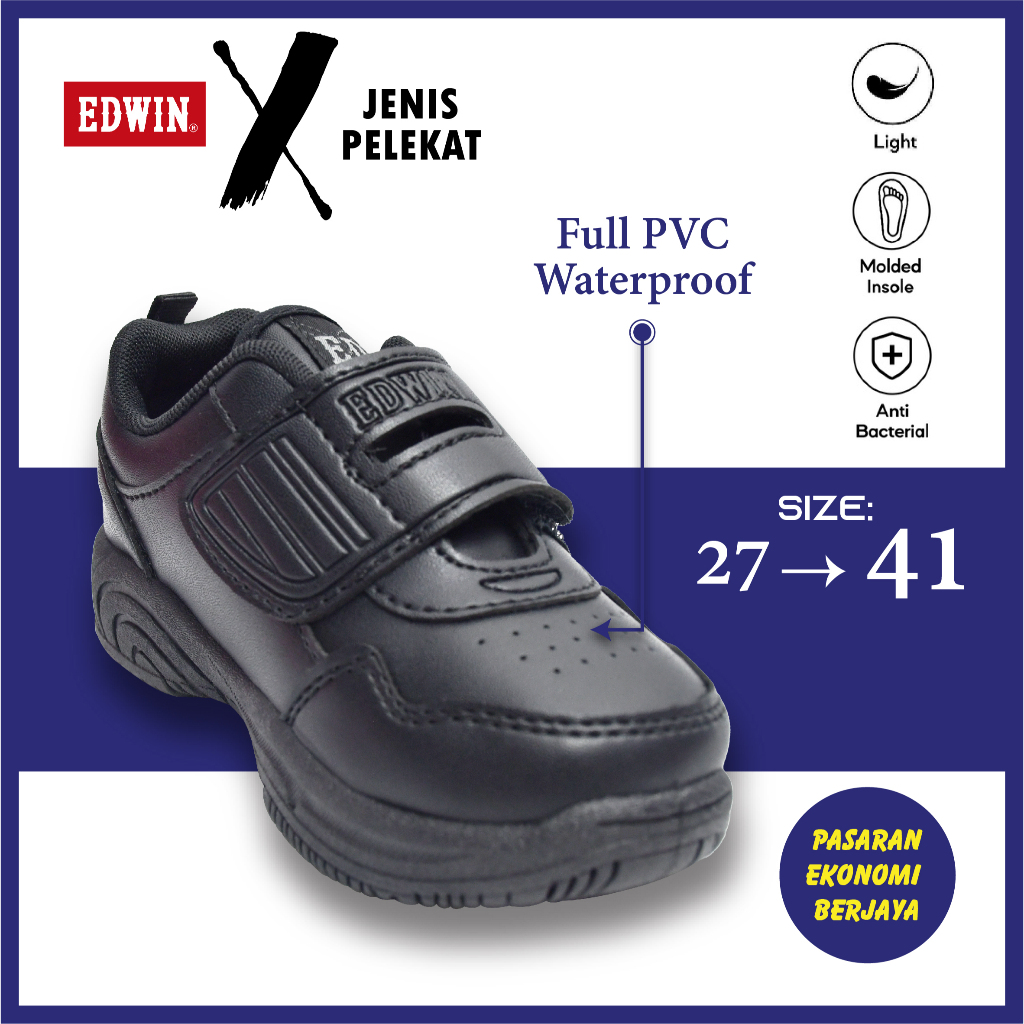 BLACK SCHOOL SHOES EDWIN EW300227 (BLACK) KASUT HITAM SEK.RENDAH