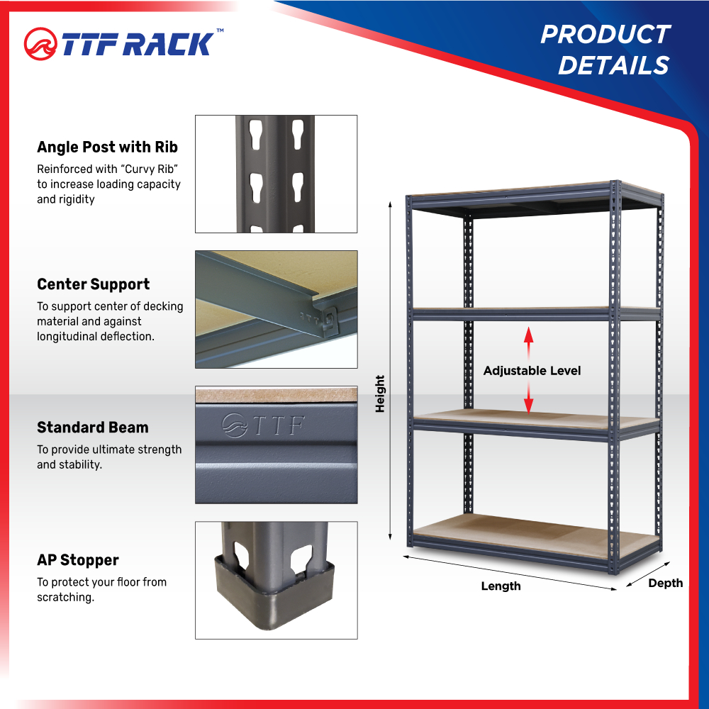 TTF Rack RAKKU RACK Dark Grey/Heavy Duty Boltless Rack Kitchen Rack ...