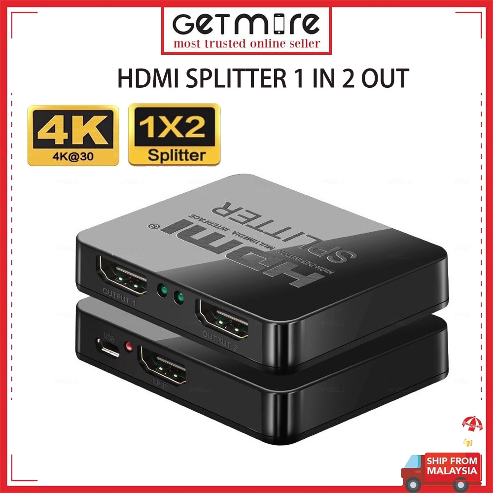 HDMI Splitter 1 in 2 Out 4k Dual Port Spliter Split Screen HDCP Video Audio Adapter For Monitor TV Astro Shopee Singapore