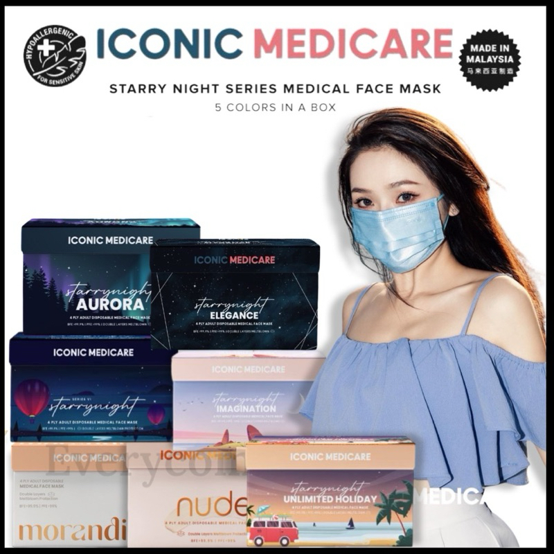 Iconic 4 Ply Medical Face Mask Morandi/ Unicorn/Starry Night/NUDE