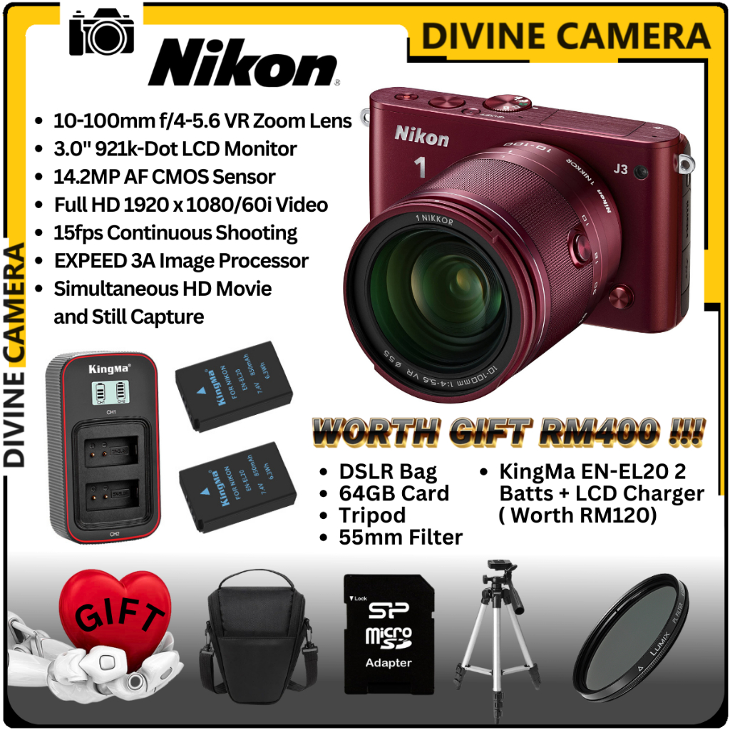 Nikon 1 J3 Mirrorless Digital Camera with 10-100mm Lens | Shopee