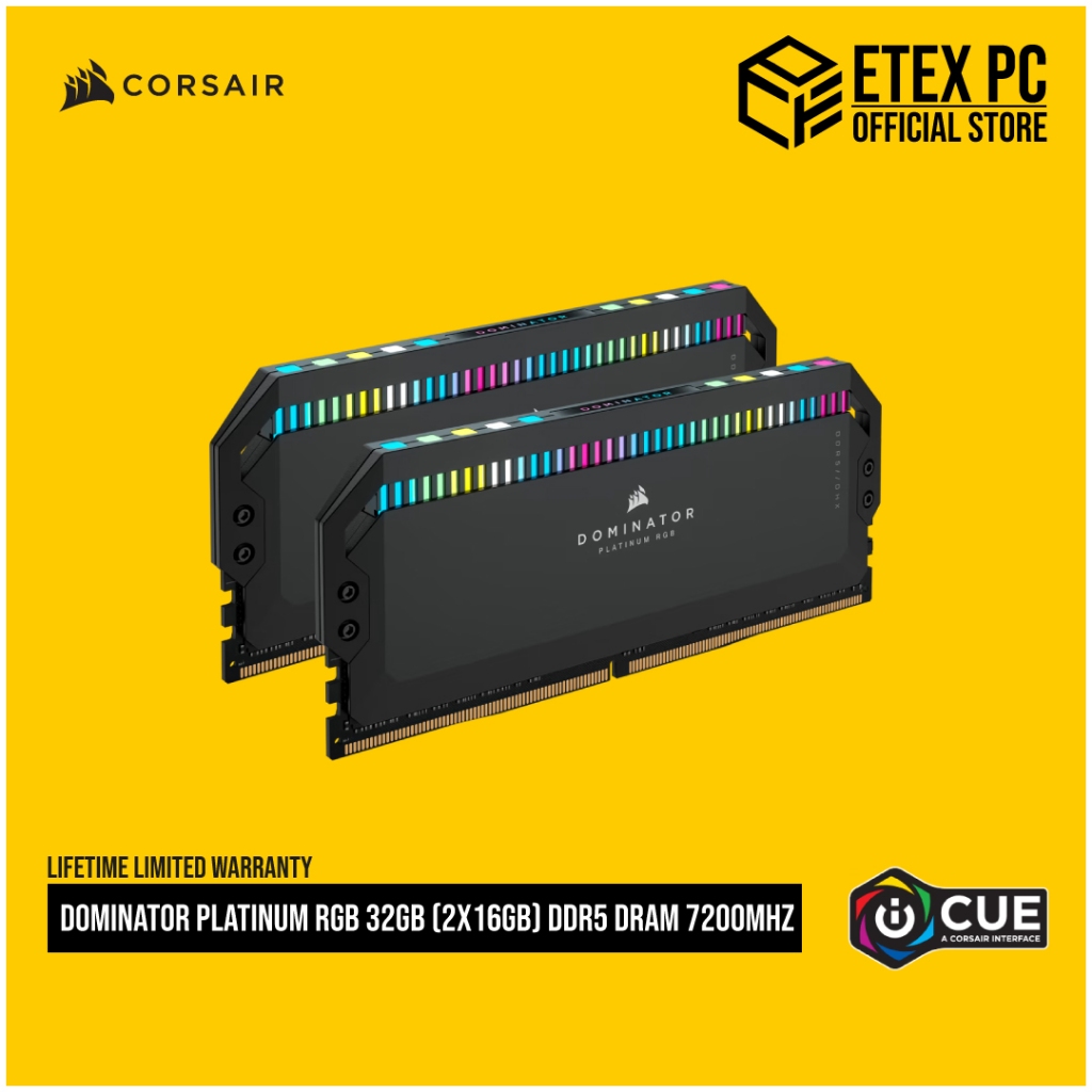 CORSAIR DOMINATOR PLATINUM RGB 32GB (2x16GB) DDR5 DRAM 7200MHZ CL34 Memory Kit BLACK Shopee