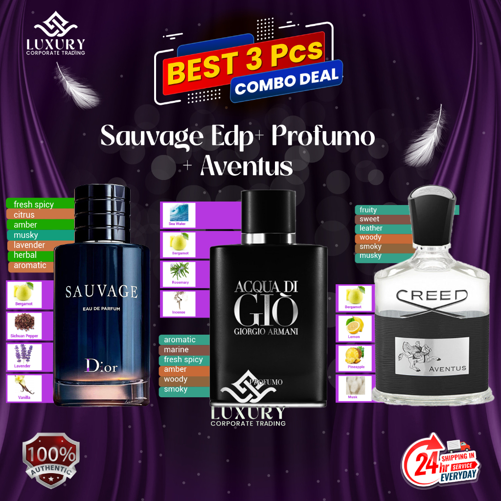 %BEST 3Pcs Combo Deal 100ml (S@uvax Edp+ @CQUA d!! Profumo+@ventus ...
