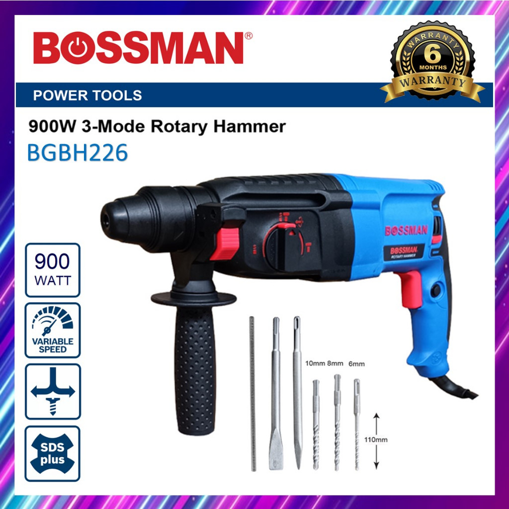 BOSSMAN BGBH 226 900W Rotary Hammer Drill MESIN DRILL Jack Hammer Shopee Singapore