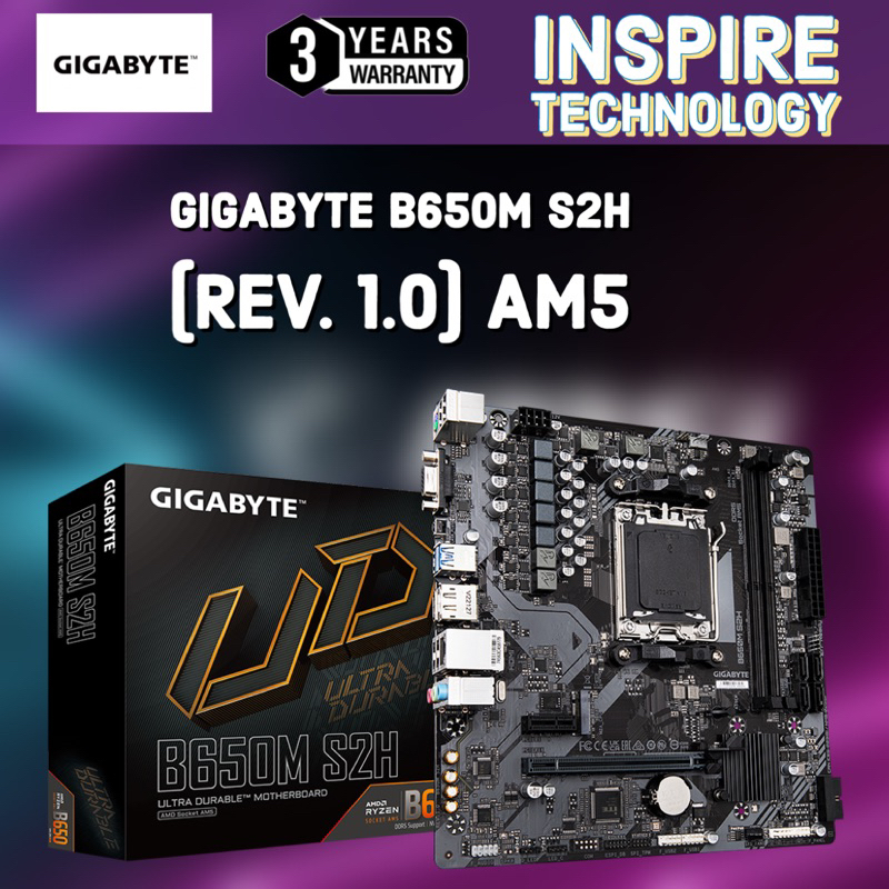 Gigabyte B650M S2H Socket AM5 AMD B650 DDR5 Micro ATX Motherboard