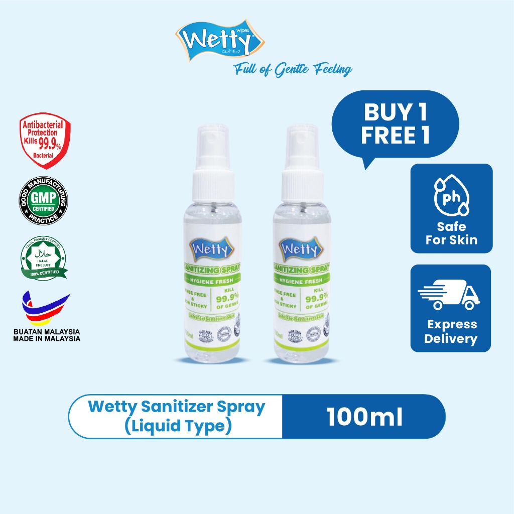 Wetty Sanitizer Spray Liquid Type Antibacterial Hand Sanitizer (100ml) Shopee Singapore