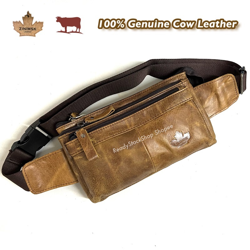 ZINIMSK 100% Cow Leather Business Men Waist Bag Pouch Bag Chest