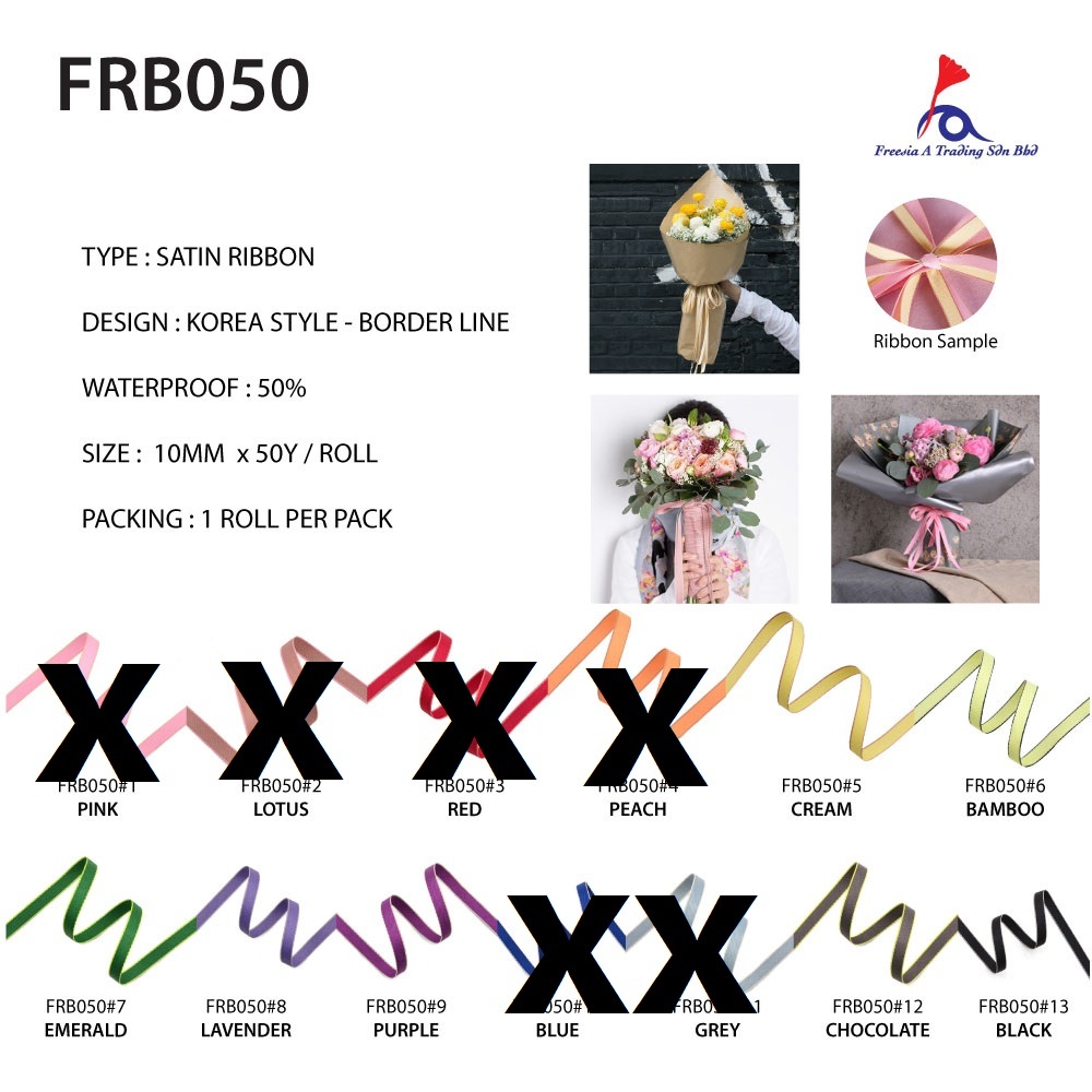 Korean Style Fabric Ribbon with border Line - FRB050 (10mm*50Y ...