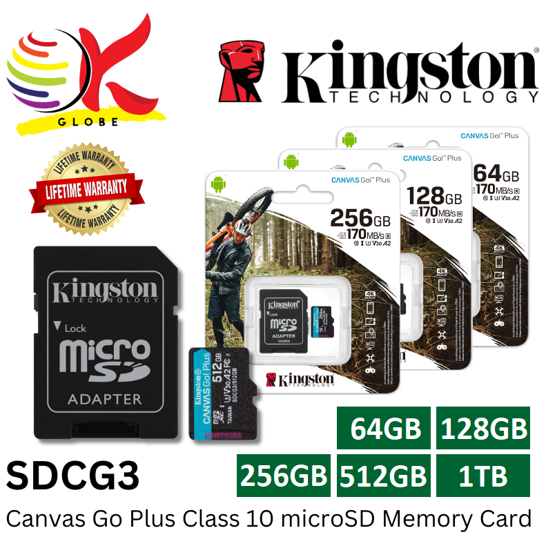 KINGSTON SDCG3 / SDCG4 CANVAS GO PLUS CLASS 10 MICROSD MEMORY CARD