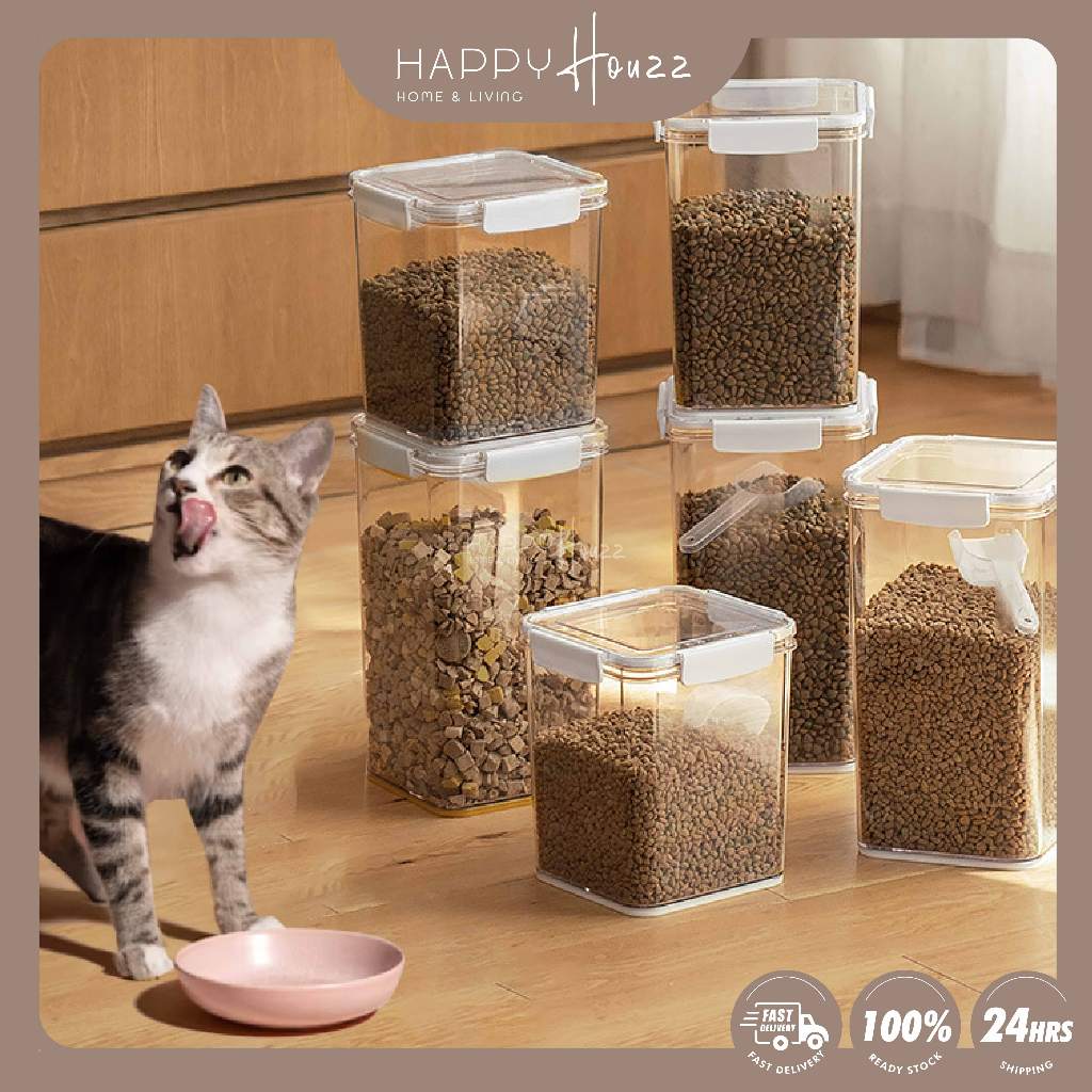 HAHO Large Square Container Airtight Transparent Rice Pet Cat Dog Dried ...