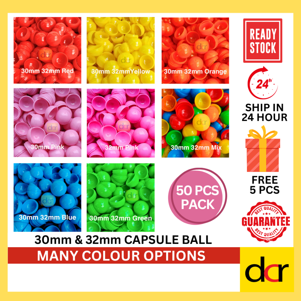 50pcs 30mm / 32mm Solid Colour Empty Plastic Ball Capsules Ball Lucky ...