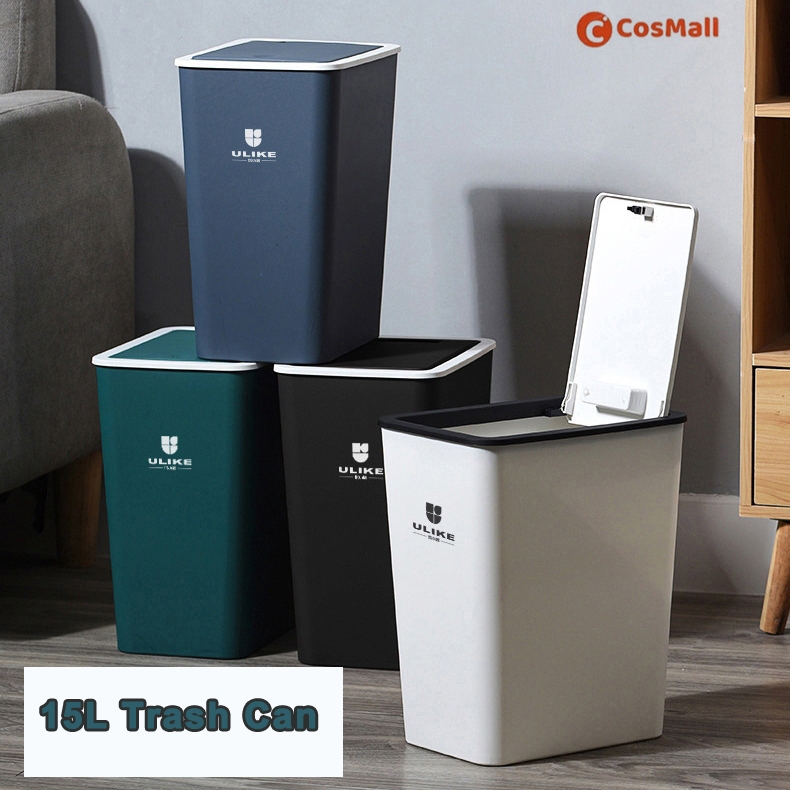 Trash Can 15L Nordic Trash Can With Large Cover Press-type Rectangular ...