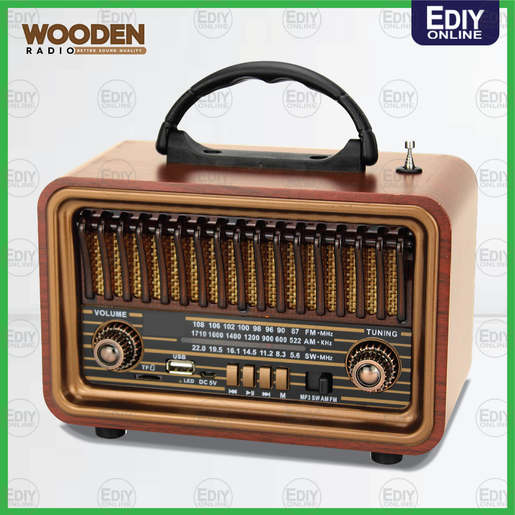Wooden Retro Radio FM AM Rechargeable Wireless Bluetooth Speaker USB TF ...