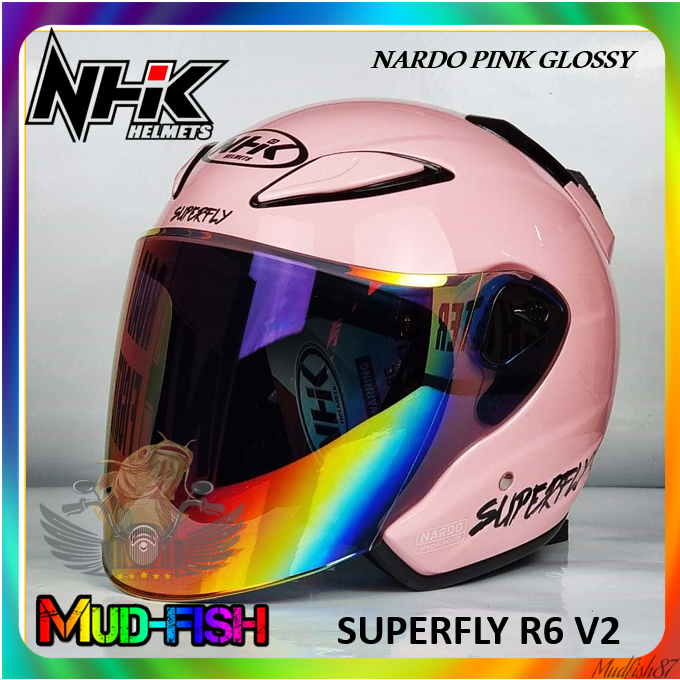 TOPI KELEDAR NHK R6 V2 SUPERFLY HELMET (NARDO PINK GLOSSY) | Shopee ...
